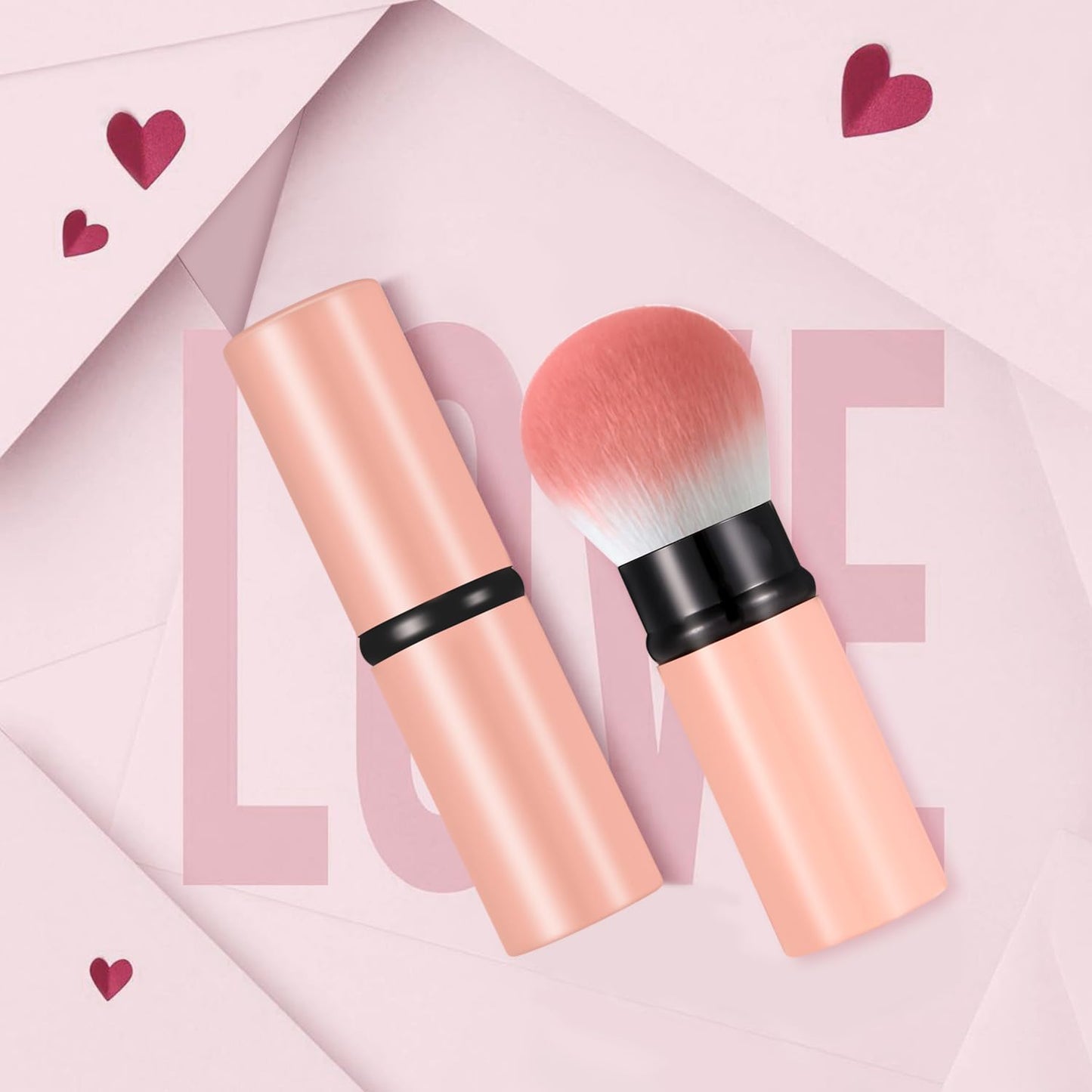 Falliny Retractable Makeup Brush, Travel Kabuki Face Blush Brush, Portable Powder Foundation Sunscreen Brush with Cover for Blush, Bronzer, Buffing, Flawless Powder Cosmetics