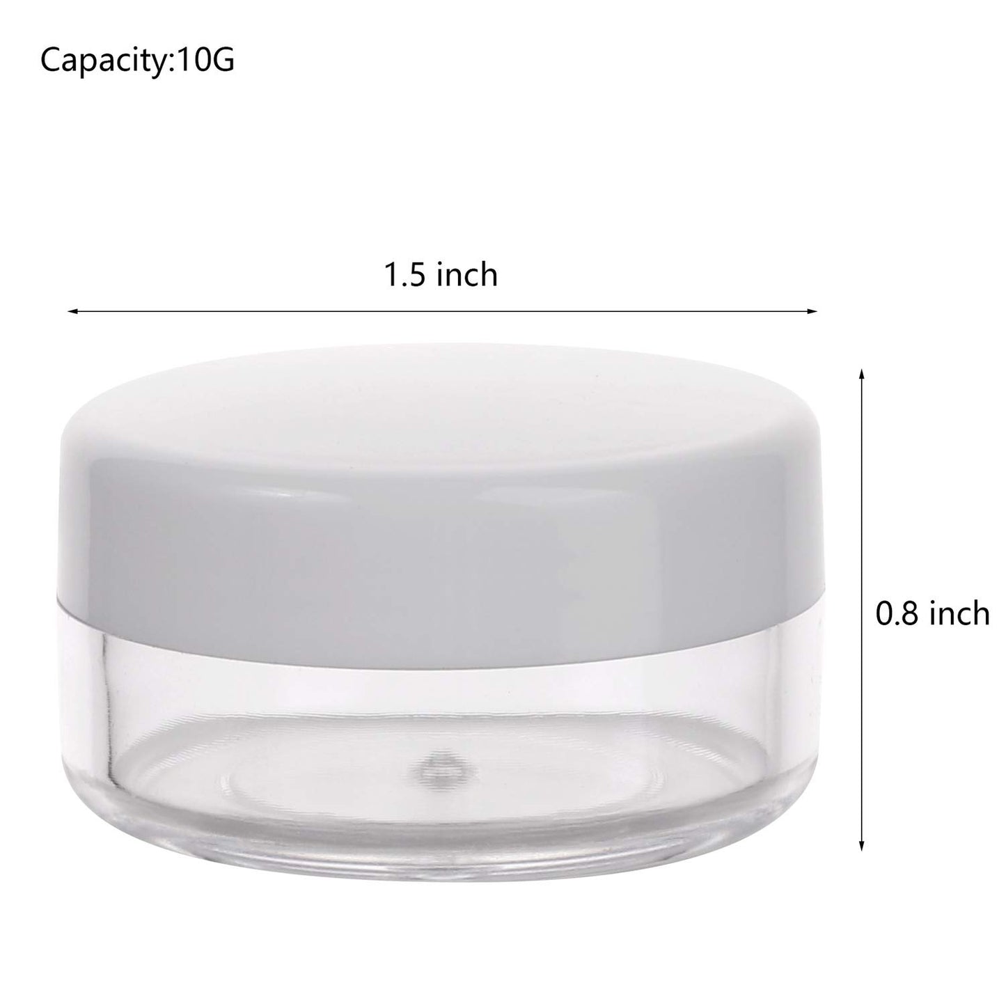 Refillable Cosmetic Sample Jars - 100 Pack 10g (0.35oz) White Small Travel Containers with Lids + 10 Mini Makeup Spatulas - BPA Free
