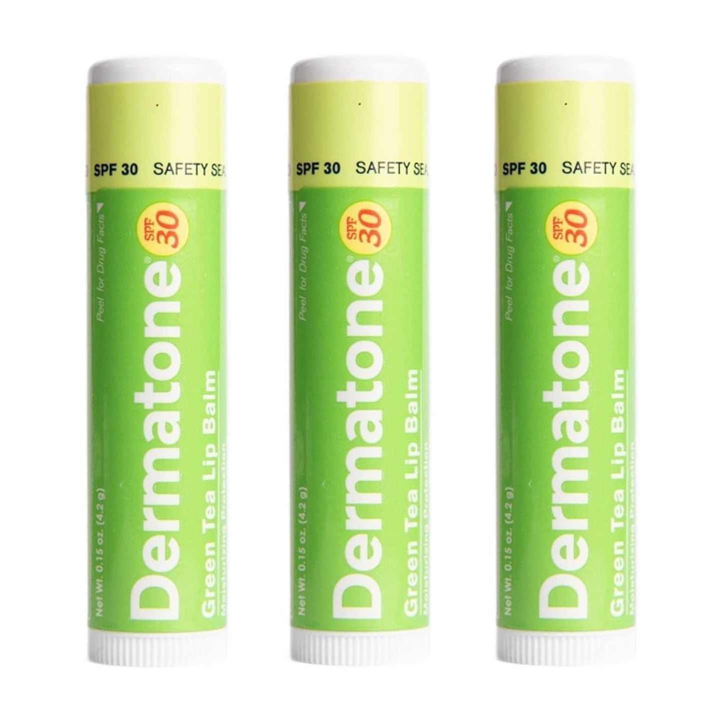 Dermatone Green Tea Lip Balm | Moisturizing | Medicated | Aloe & Vitamin E | Soothes Chapped & Cracked Lips | SPF30 | 3-pack (Green Tea, 0.15oz)