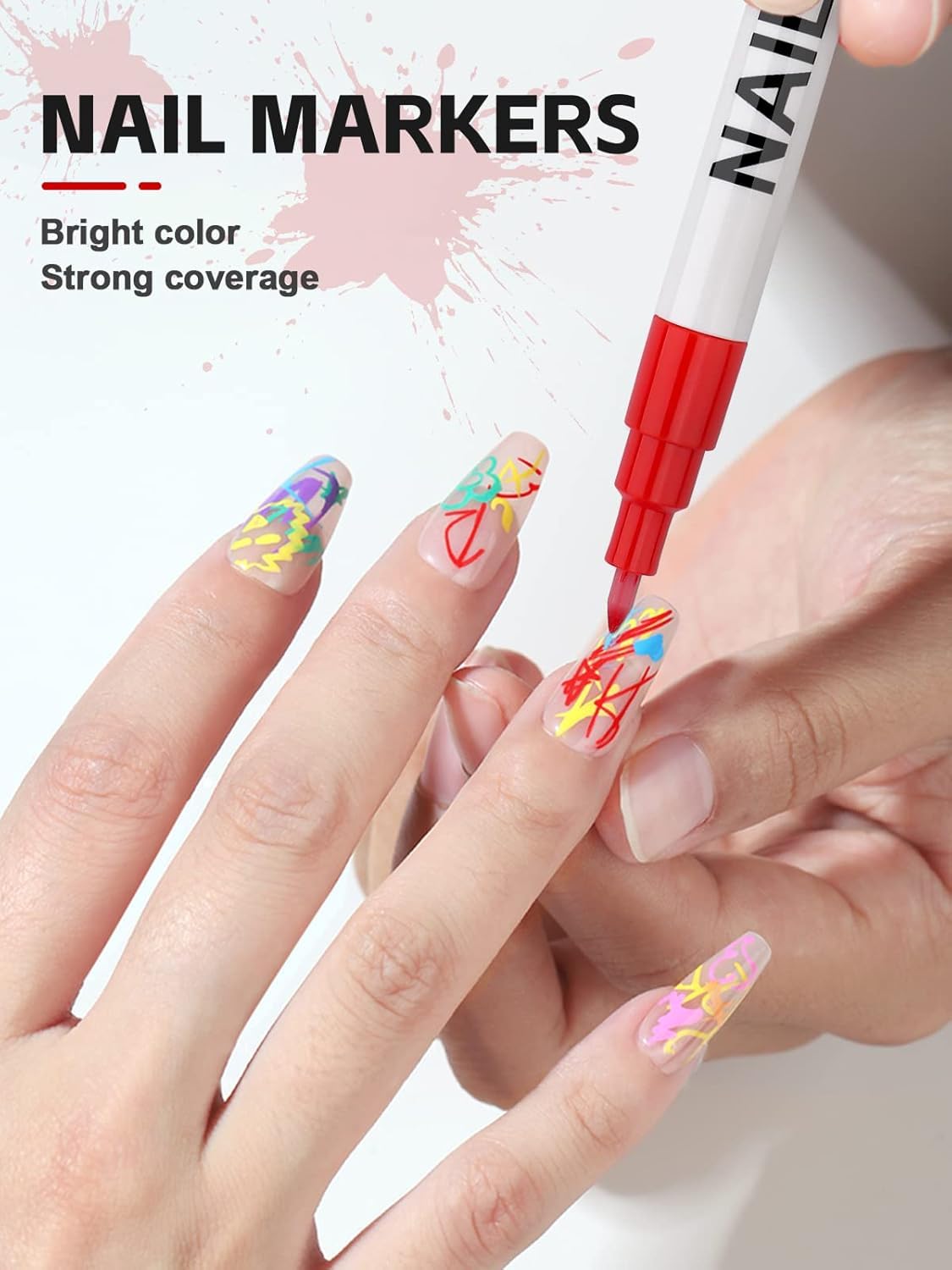 Kalolary 12 Color 0.7MM Nail Art Pens Set, 3D Nail Polish Pens Nail Point Graffiti Dotting Pen Drawing Painting Liner Brush for DIY Nail Art Beauty Adorn Manicure Tools