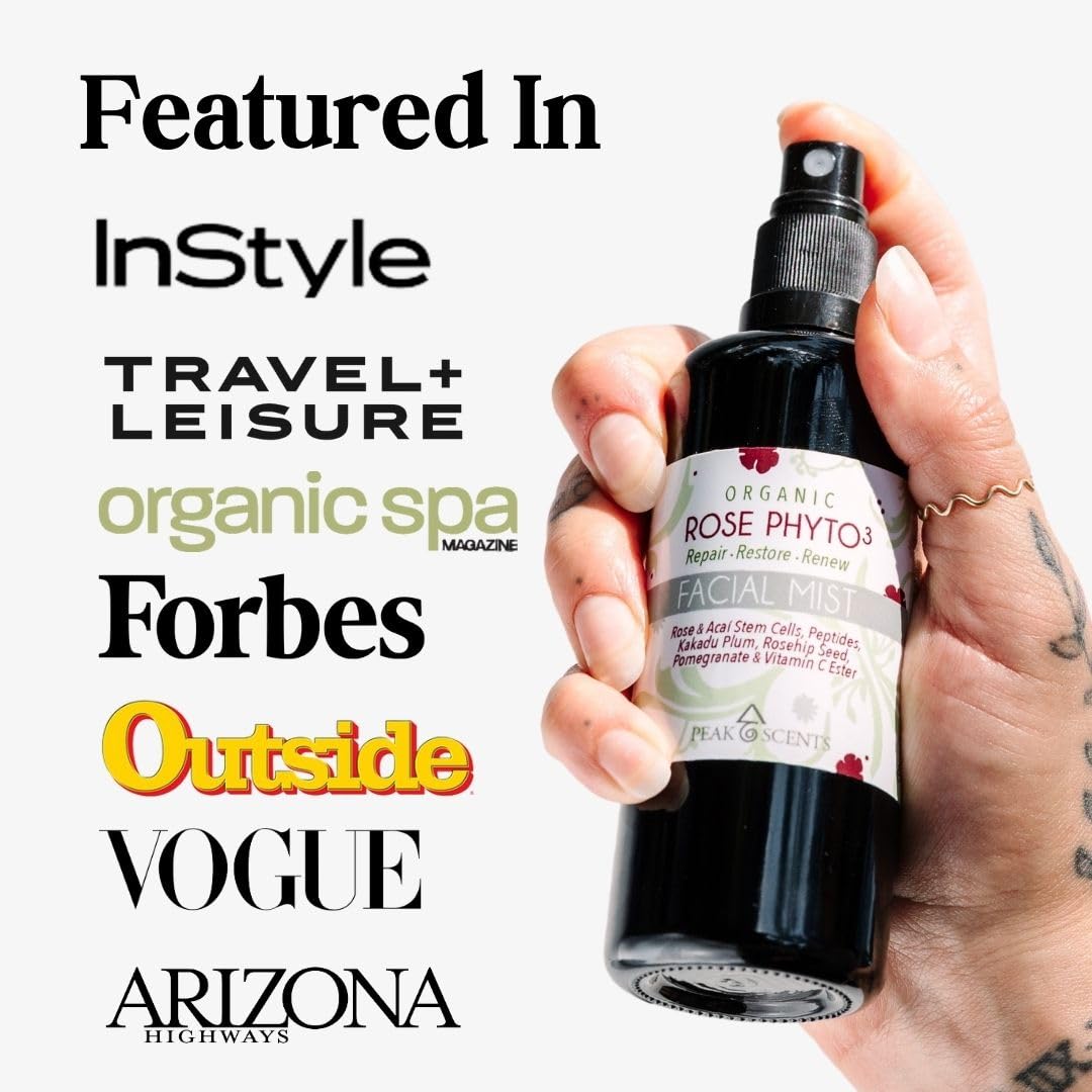 Organic & Vegan Rose Phyto³ Water Facial Spray - Moisturizing Face Mist & Setting Spray, Soothing, Hydrating Mist Rose Water For Face - Great for Facial Massaging (4 oz)