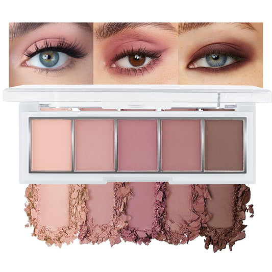 5 Colors Matte Eyeshadow Makeup Palette,Nude Pink Lavender Taupe Natural Neutral Eye Shadow Palette,Long Lasting Waterproof Naturing-Looking Women Girls Eye Shadow