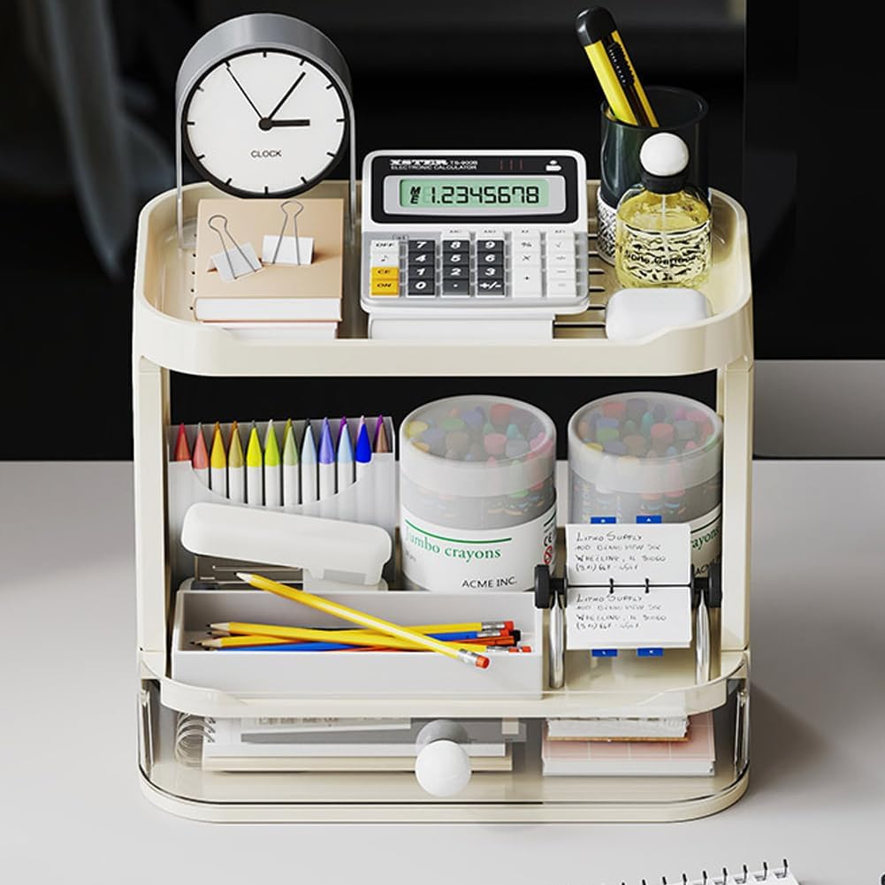 3-Tier Desk Organizers & Dispensers，Mail Holder for Office Desk Organization，Kitchen Spice Rack or Bathroom Countertop Organizer, Gift for Teachers, Classmates, and Friends (Beige)