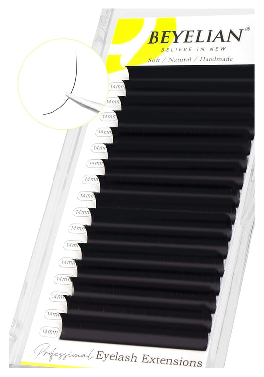 BEYELIAN Classic Volume Lash Extensions, C D D+ Curl 7-15mm 0.03-0.20mm Thickness Matte Black Semi Permanent Volume Eyelash Extensions Professional Salon Use (0.15 D 14mm)
