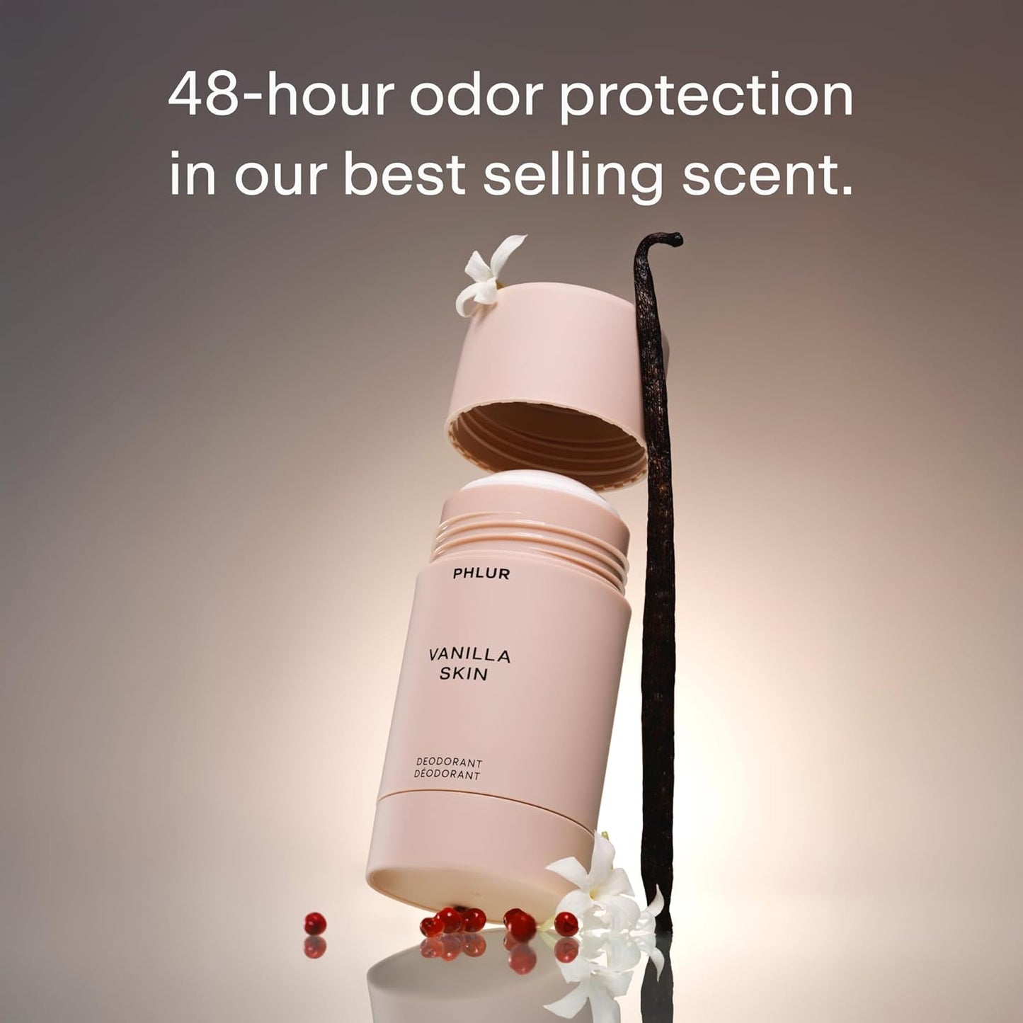 PHLUR Vanilla Skin Natural Deodorant - 48 Hour Odor Protection Natural Baking Soda Free & Aluminum Free, Salicylic Acid, Arrowroot Powder, Algae & Tamanu Oil - No Residue or Irritation