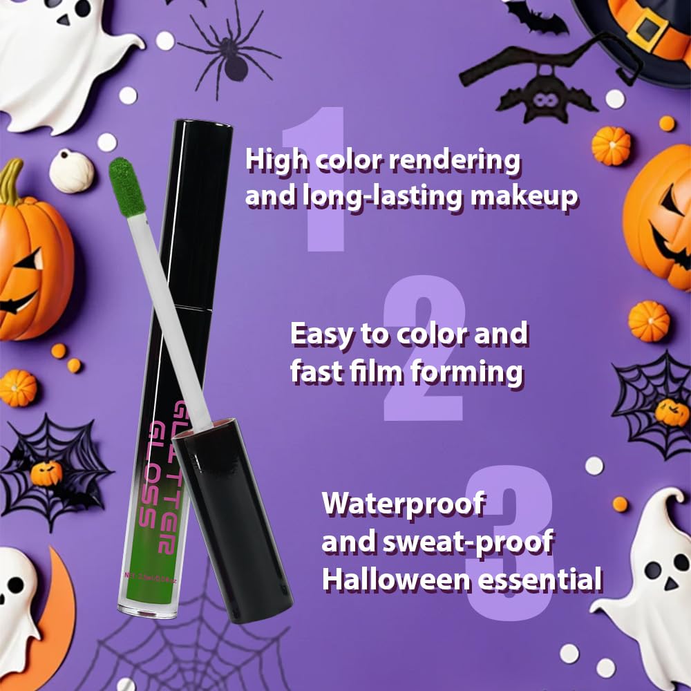 Green Metallic Lipstick for Women,Matte Sparkling Liquid Lipstick,Long Lasting Waterproof Lightweight Comfortable Non-Drying Bold Dark Lip Gloss for Gothic Stage Makeup,Cruelty Free