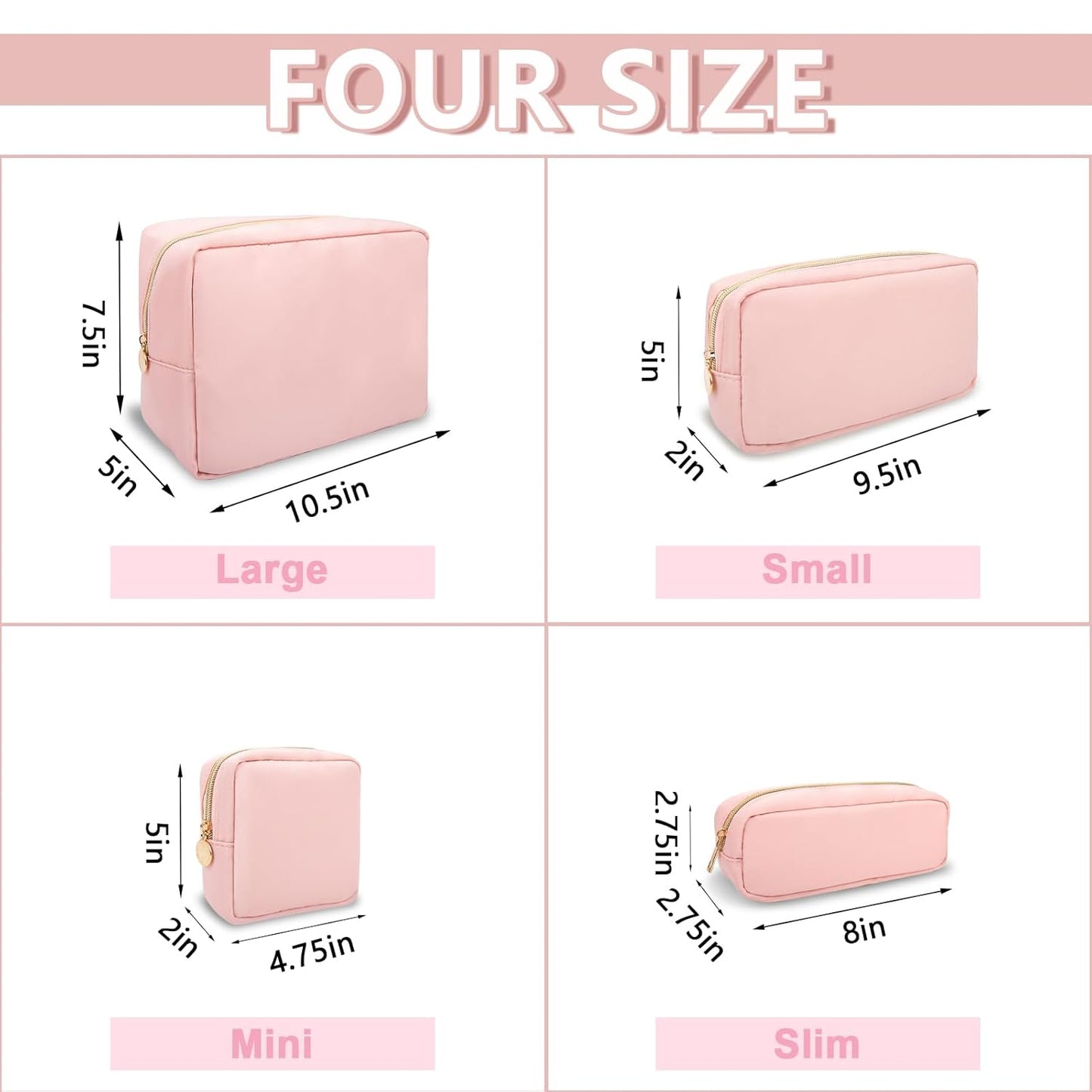 Large Makeup Bag Pouch,Nylon Women Travel Toiletry Storage Bag Preppy Cosmetic Bag for Girls,Big Makeup Organizer Bag Cute Zipper Pouch Skincare Bag for Sport Work Gift(Large-Flamingo)