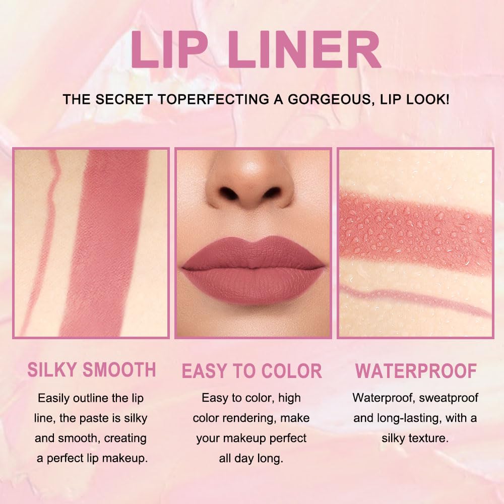 evpct 1Pcs Chestnut Antique Rose Lip Liner and Lipstick Set Kit for Women Matte Lips Kit with Lip Liner Lip Stains Long Lasting Waterproof 24 Hour Lipstick and Lip Liners Combo Lipliners Pencil 04