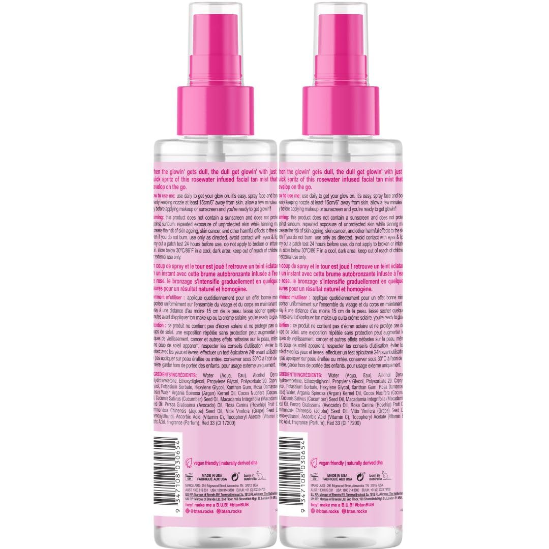b.tan Clear Face Tan Mist Bundle | Gimme The Glow Down - Facial Tanner Spray, Gradual Bronzing Sunless Tanning Water, Infused with Rosewater, No Fake Tan Smell, 6.7 Fl Oz, Pack of 2