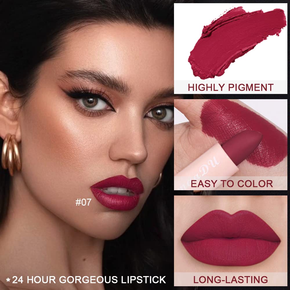 evpct 5Pcs Dark Orange Red Pink Mauve Matte Lipstick Pack Sets for Women Red Silky Velvet Lipstick Matte Long Lasting Smudge Proof Lipstick Lip Stain Makeup Sets Kit matte lipstick 24 hours original 3