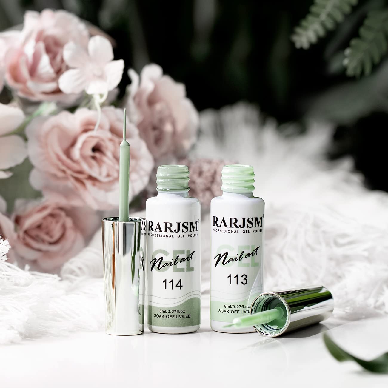 RARJSM Nail Art Liner Gel Nail Polish,Pastel Green Spring Summer Colors Pigment Gel Art Paint for Swirl Nails Painting Design Detailing Built in Thin Sharp Nail Brush Soak off Curing Required 8ml