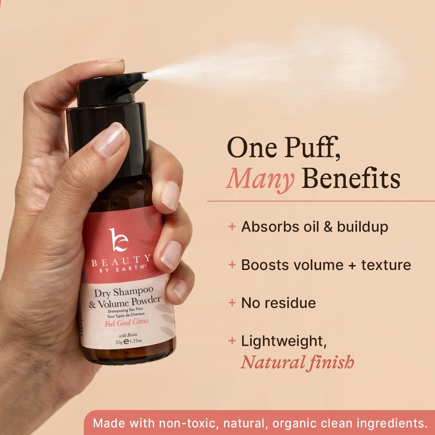 Beauty by Earth Non-Aerosol Dry Shampoo Powder - Volumizing Non Toxic with Biotion, Oil-Absorbing Natural Ingredients, Made in USA