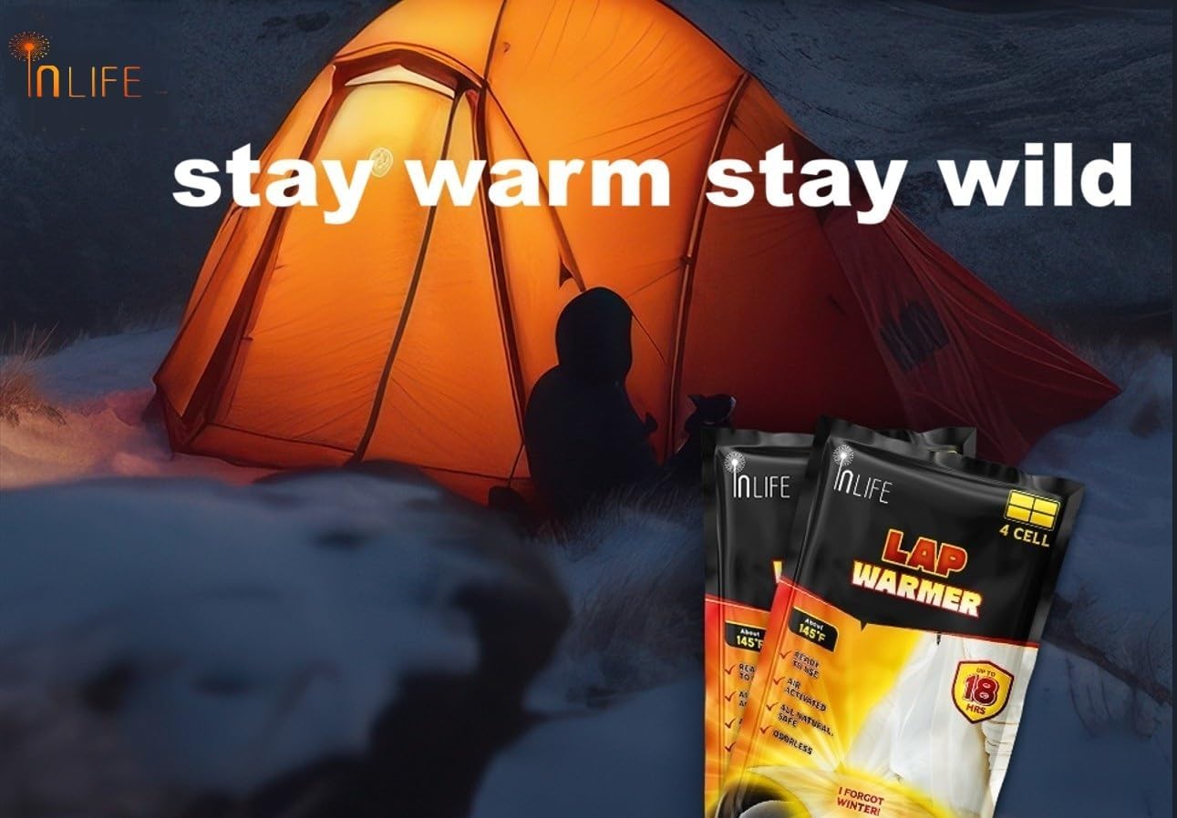 InLife Super Warmer for Lap and Body, All Natural & Safe, Bigger & Wider Area Covered, Higher Heating 145°F, Air Activated, Easy & Comfort, Steady Longer Lasting, Odorless, 10 Packs