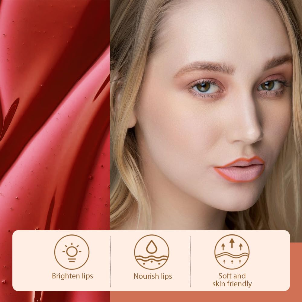 Matte Liquid Lip Stain Peel Off Lip Liner Tattoo - range Red, Waterproof Smudge-Proof Lip Gloss, Long-Lasting Non-Stick Cup Formula, Natural Peel Off Design for All Skin Types #07