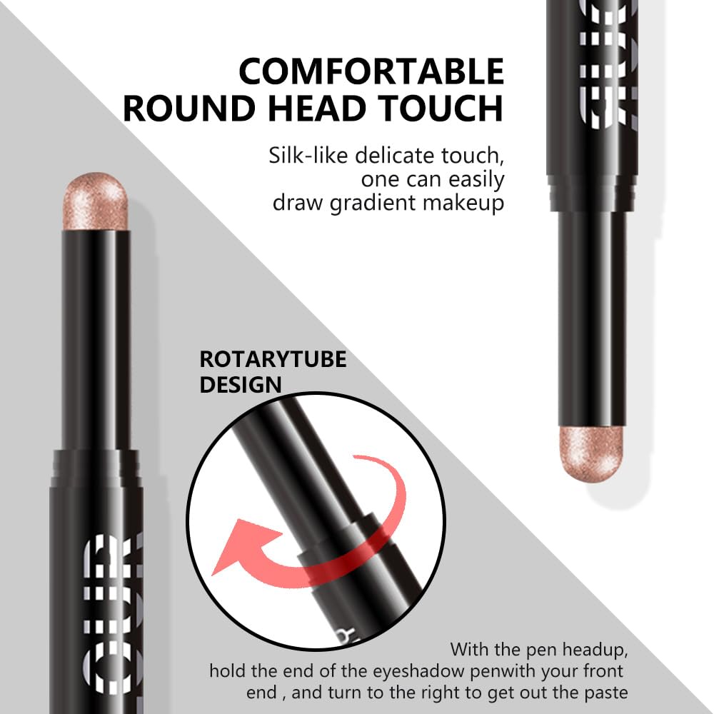 Champagne Shimmer Cream Eye Shadow Stick Makeup for Women, Champagne Shimmer Matte Eye Shadow Brightener Stick for Eyes, Waterproof Eyeshadow Pencil Applicator Blendable for Eye Highlight 04