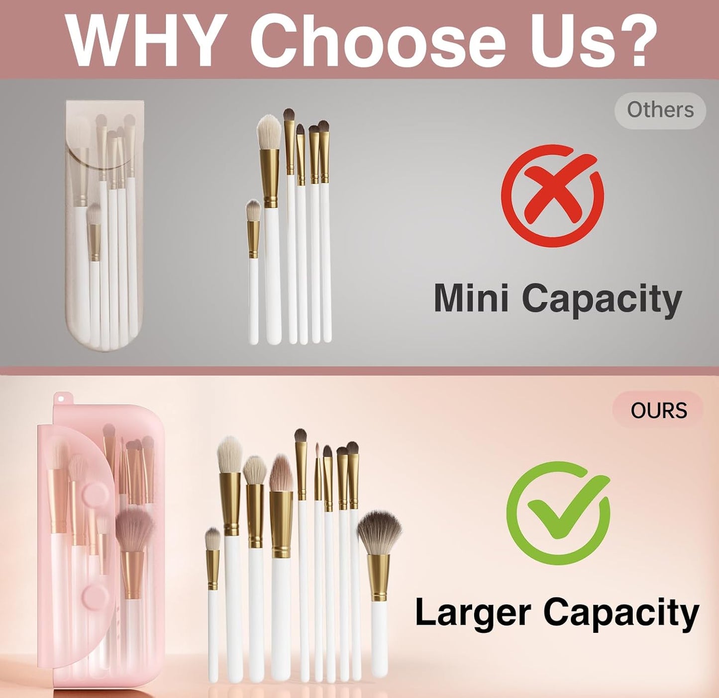 Silicone Makeup Brush Holder Large Travel Makeup Brush Case Original Design Brushes Holder with Magnetic Closure Pink