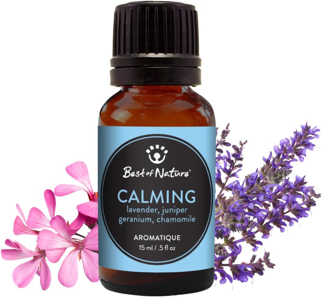 Best of Nature Calming Essential Oil Blend – Lavender, Roman Chamomile, Geranium & Juniper – 100% Pure for Diffuser, Relaxation & Self-Care – Soothing Aromatherapy