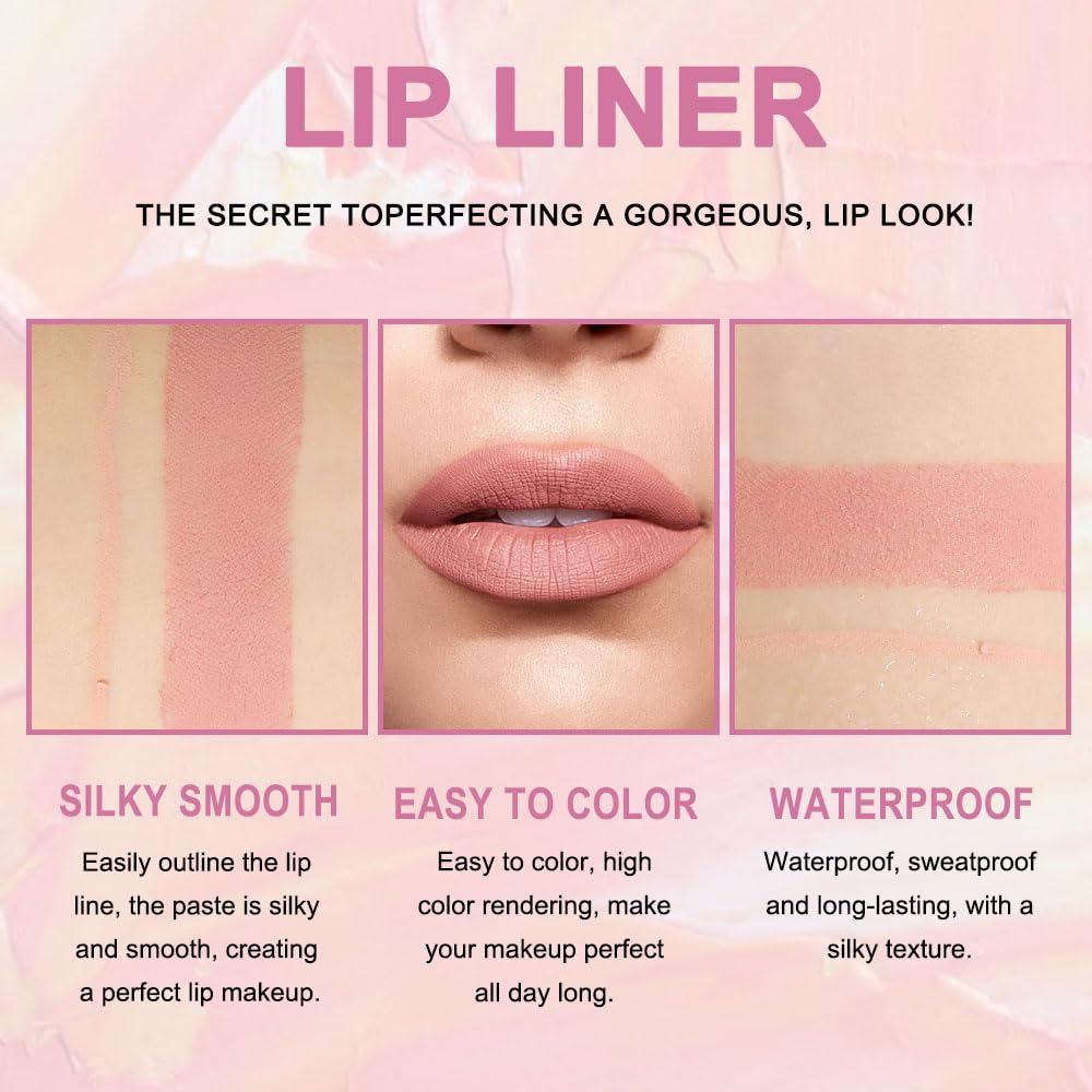 Kaely 2-in-1 Nude Beige Brown Lip Liner & Lipstick Set Kit for Women, Matte Lips Kit with Lip Liner Lip Stains Long Lasting Waterproof 24 Hour Lipstick and Lip Liners Combo Lipliners Pencil Set 03