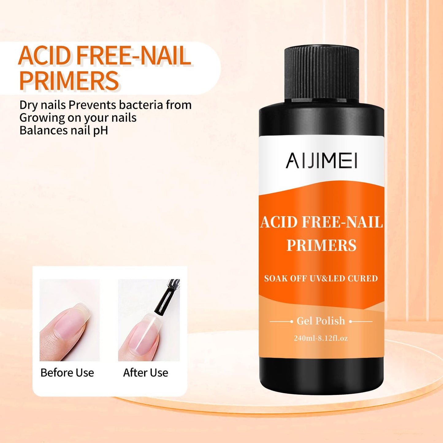 AIJIMEI 240ml Nail Primer for Gel Polish Nail Primer for Stronger Nails, Nail Care Compatible with All Polishes Nail Art Enhance Adhesion and Extend Gel Manicure Wear 8 Fl Oz