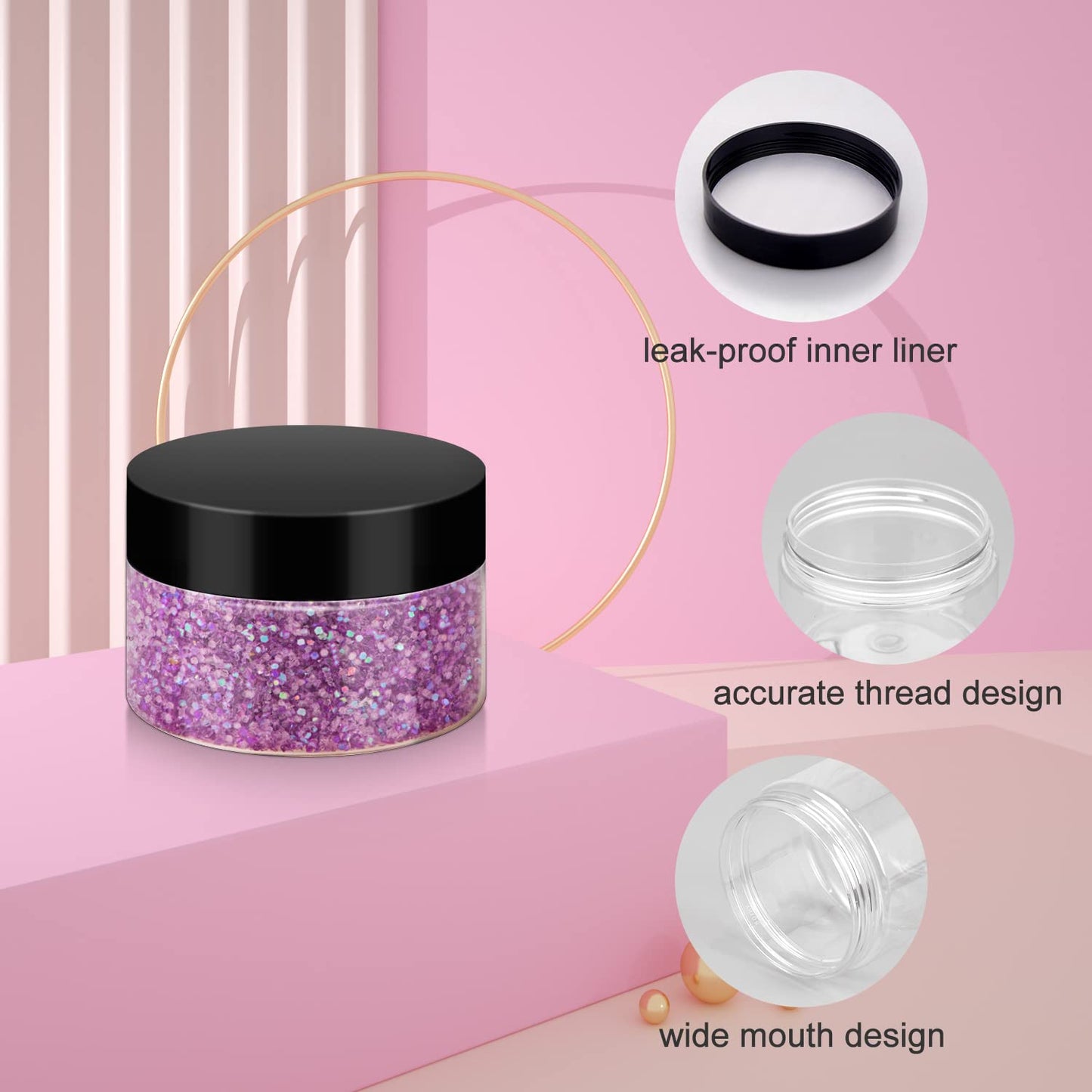 36 Pack 1 OZ Plastic Jars with Lids, BPA Free, Reusable, Refillable Transparent Cosmetic Containers for Bath Salts, Cosmetics, Powders, Beauty Product and Small Accessories