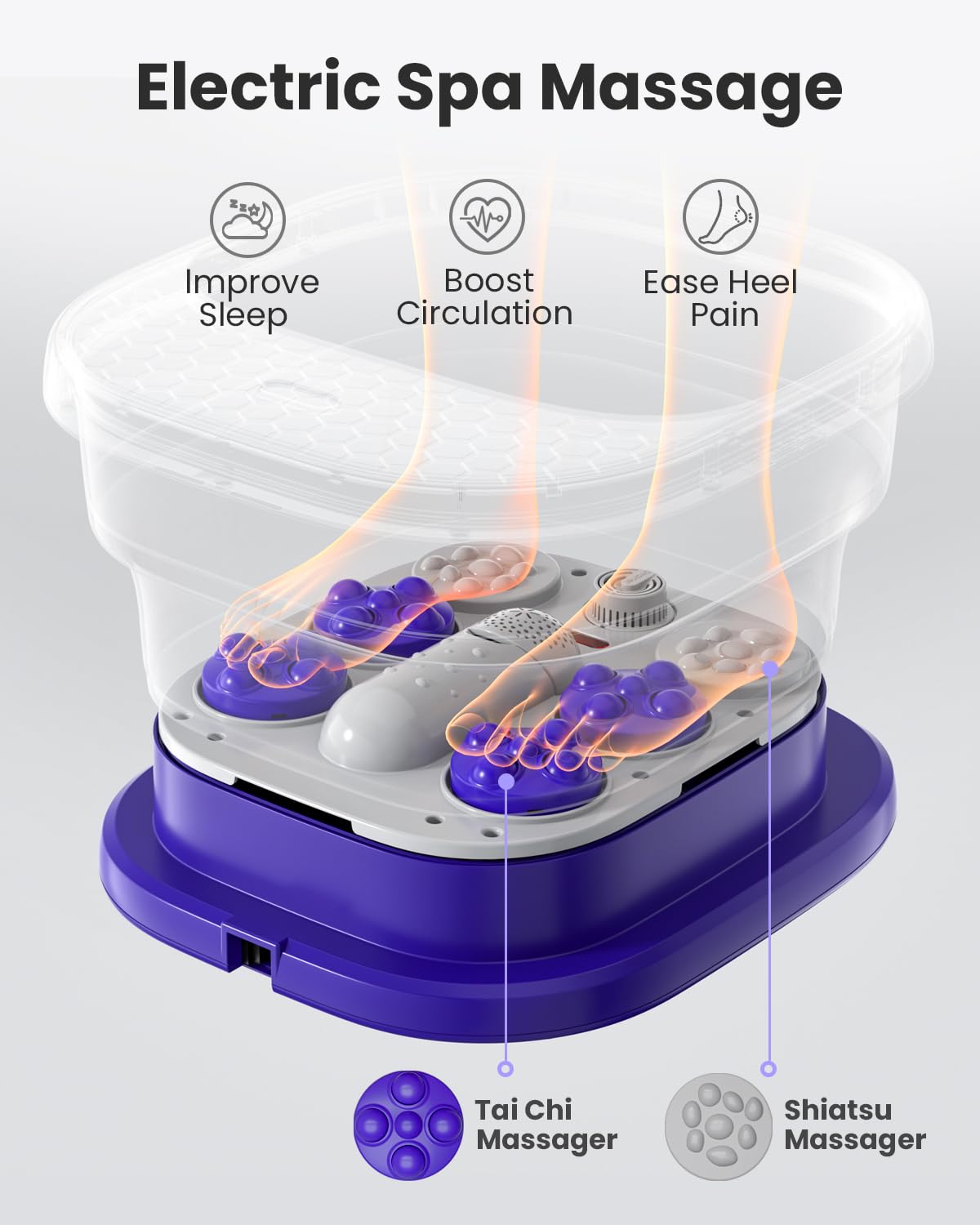 Puboo Electric Foot Bath Massager with Remote, 16 Motorized Massage Balls for Stress Relief, Collapsible Foot Spa Bath Massager with Heat, Pedicure Spa Tub with Temp Control, Purple