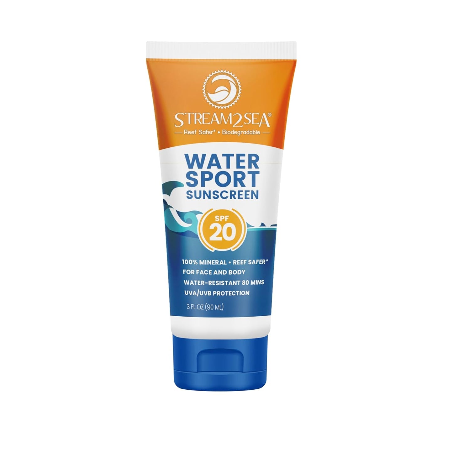 STREAM 2 SEA SPF 20 Biodegradable Mineral Sunscreen, 3 Fl oz Paraben Free Non Greasy and Moisturizing Reef Safe Sunscreen For Face and Body Protection Against UVA and UVB