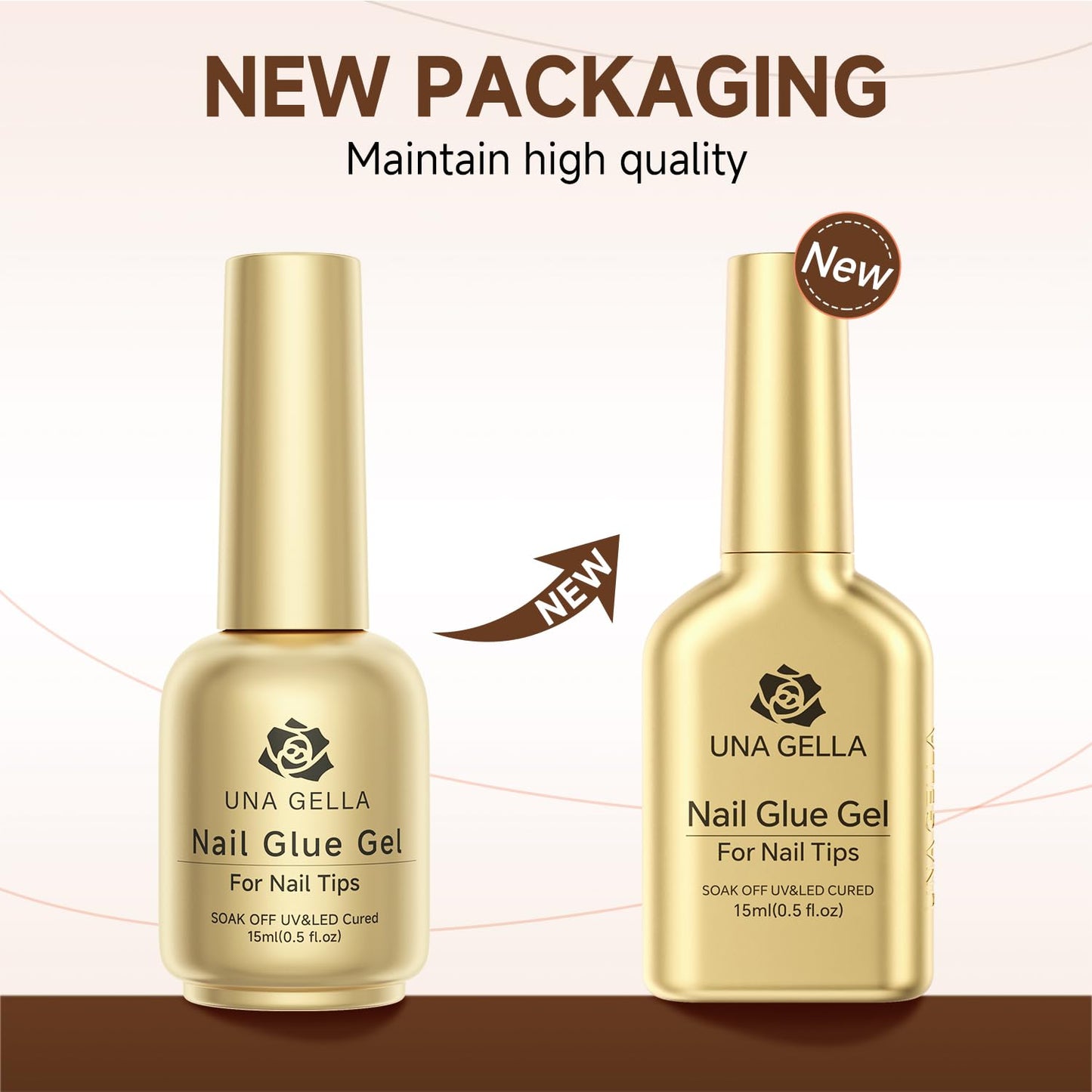 UNA GELLA 6 in 1 Gel Nail Glue for Clear Acrylic Nails Tips, 15ml UV Nail Glue Long Lasting Super Strong Brush for Base Coat, Clear Fake Nails, and Soft Gel Tips Lamp Curing Required