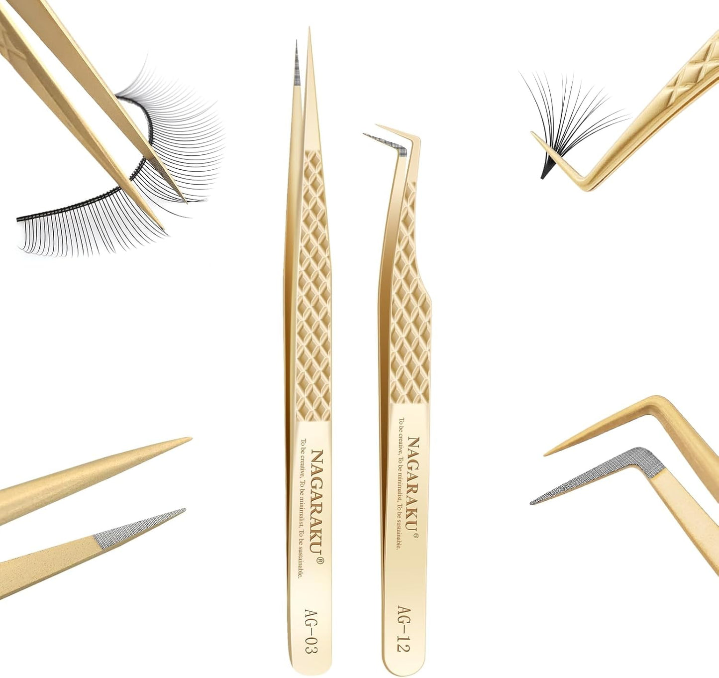 NAGARAKU Eyelash Tweezers, 1 Pair Precision Micro Fiber Tip Tweezer for Lash Extensions Antistatic Anti-Slip Pinzas with Box -Straight Tip & 85 Degree Long Tip Tweezers AG-03 & AG-012