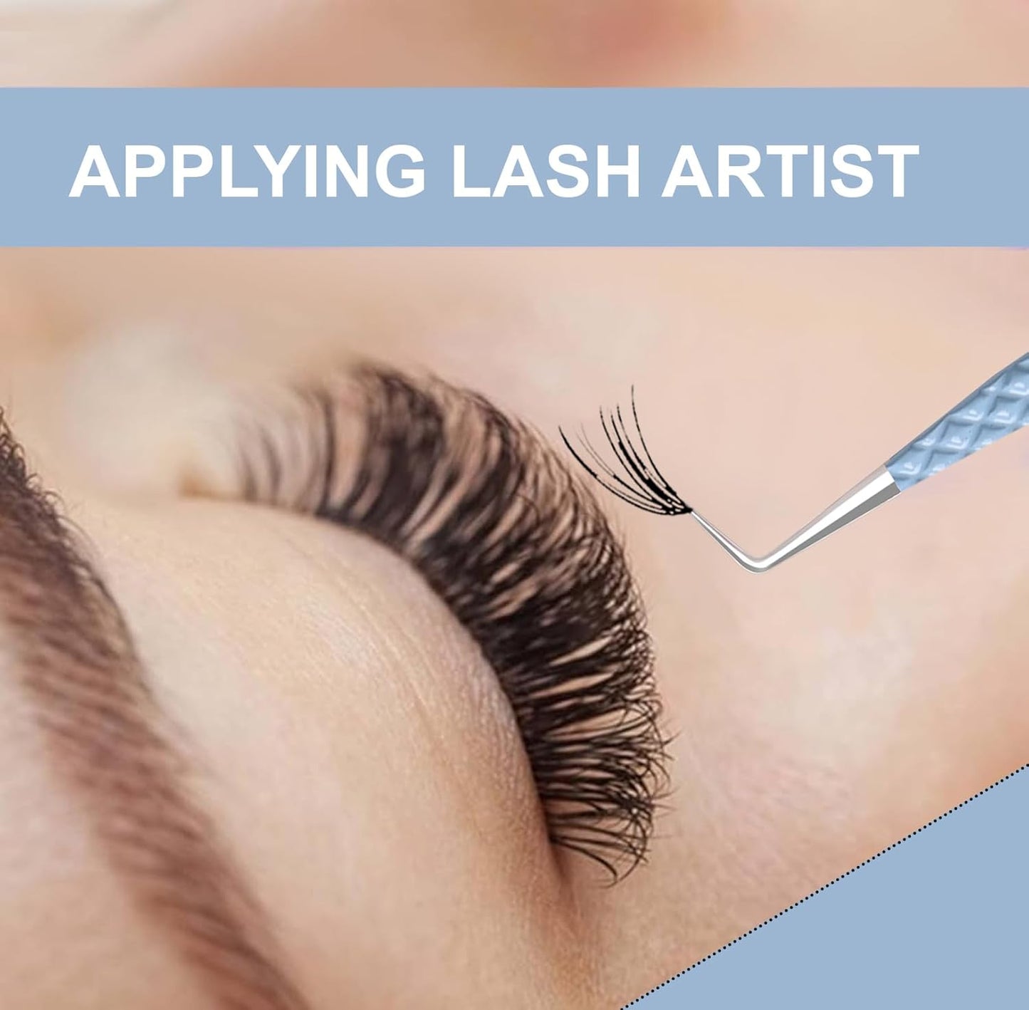 Lash Tweezers - Set of 5 Diamond Grip Eyelash Tweezers - Stainless Steel Professional Fiber Tip Lash Tweezer for Eyelash Extensions (Blue)