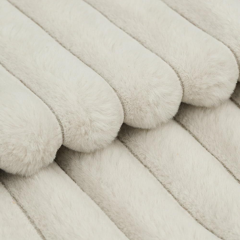 MADIZZ Set of 2 Faux Wool Plush Decorative Throw Pillow Covers 24x24 Inch Greyish White Fluffy Striped Soft Decorative Cushion Cover for Sofa Bedroom Pillow Shell