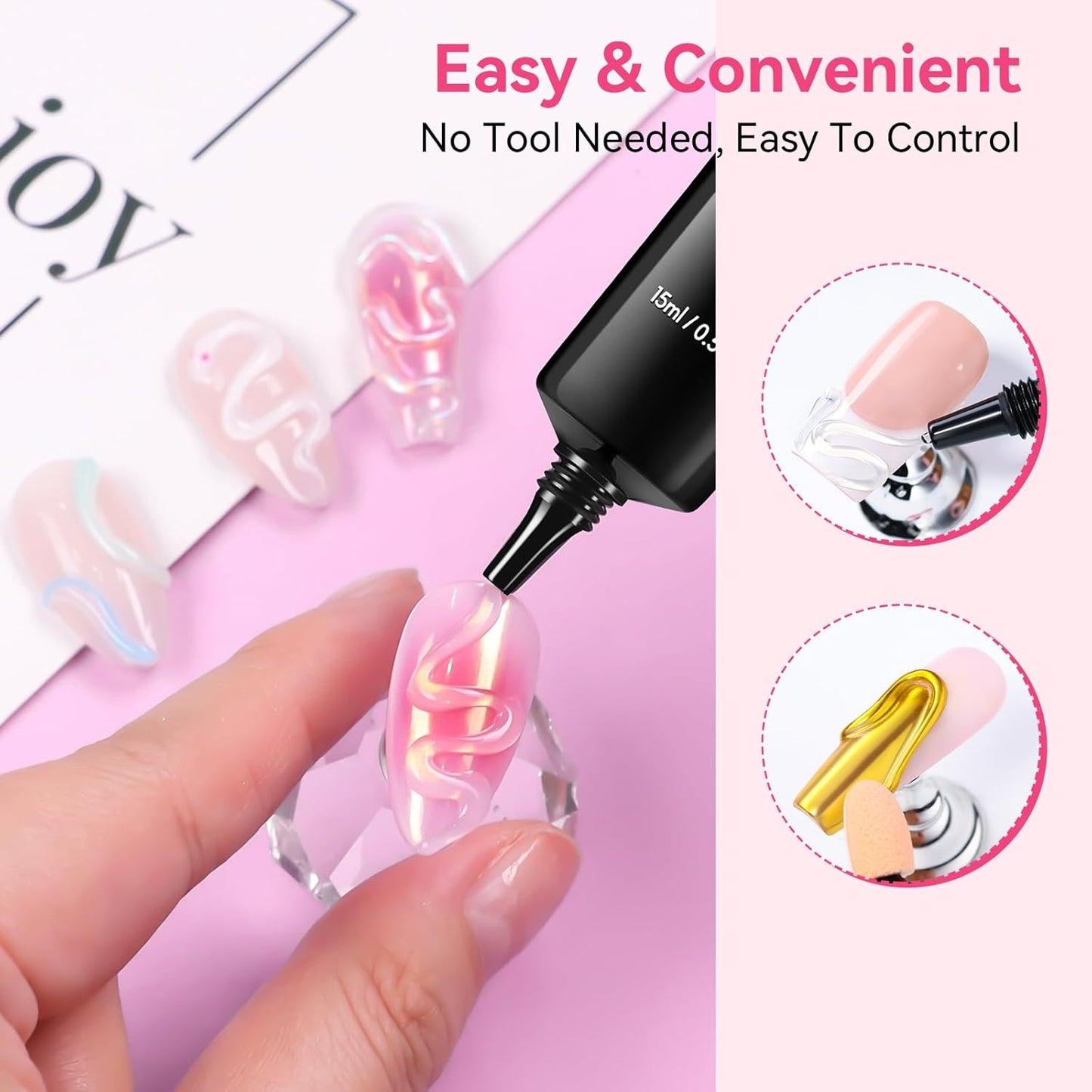 Makartt 3D Gel Nail Art & Chrome Nail Powder Kit: 15g Sculpting Gel for Nail Art DIY No wipe 3D Molding and Metallic Chrome Powder Set for Decoration Manicure Pedicure Use