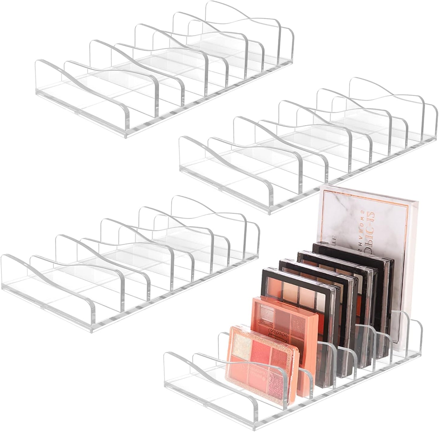 FLMOUTN 4 Pack Makeup Pallet Organizer Eyeshadow Palette Organizers Acrylic 8-Cell Make up Palette Holder Cosmetic Storage for Contour Kit, Eye Shadow, Blush