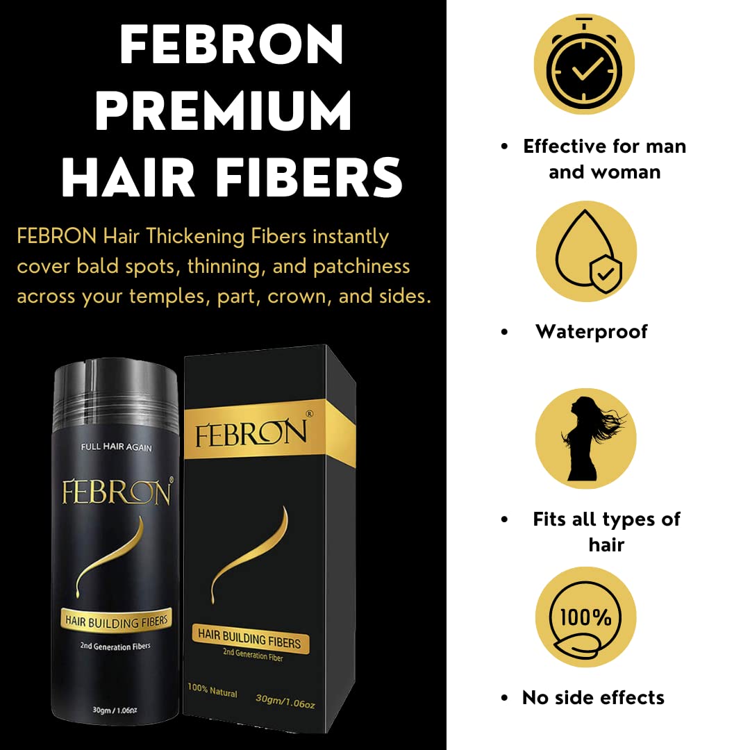 FEBRON Hair Fibers For Thinning Hair LIGHT BROWN Giant 30G For Women & Men Hair Loss Concealer Hair Powder Volumizing Based 100% Undetectable & Natural - Bald Spots Filler