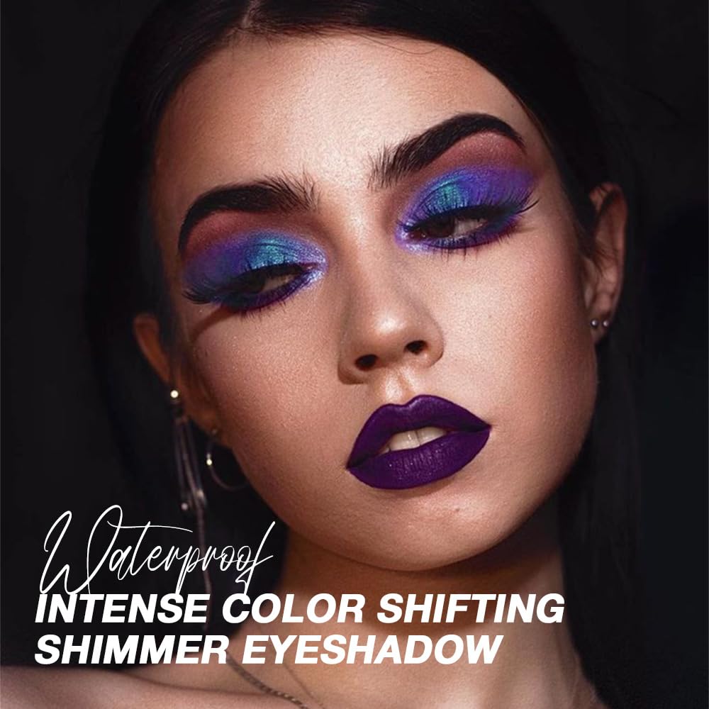 evpct Teal Sapphire Blue Dark Purple Chameleon Single Eye Shadow Palette Makeup for Older Women, Metallic Duochrome Chrome Multichrome Gothic festival Eyeshadow Palette, Face Loose Glitter Eyeshadow