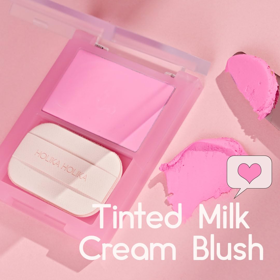 HOLIKA HOLIKA Colored Milk Cream Blush 05 PRETTY COOL: Glowing, Natural Makeup, Glossy Finish, Soft, Creamy Dough like texture, Shimmer, Radiant, Plumping, Cheek, Lightweight, Clean, Buildable
