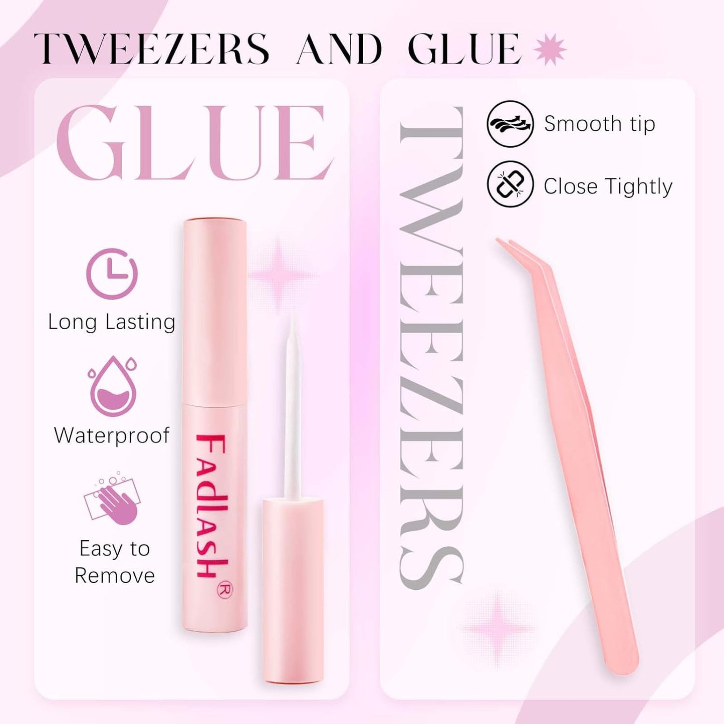 FADLASH False Eyelashes Kit Black Natural Cat Eye Lashes with lash bond Wear Comfortable Fake Lashes with Thin Band 10 Pairs Lash Applicator Tool at Home, BY003