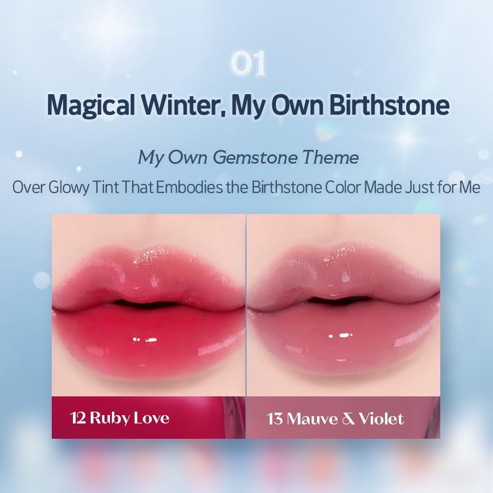 ETUDE Over Glowy Lip Stain Tint #16 Opal Wish | Non-Sticky Vegan Lip Tint | Moisturized & Long-lasting Lip Gloss | Daily Tint for Dry Lips, Korean Makeup
