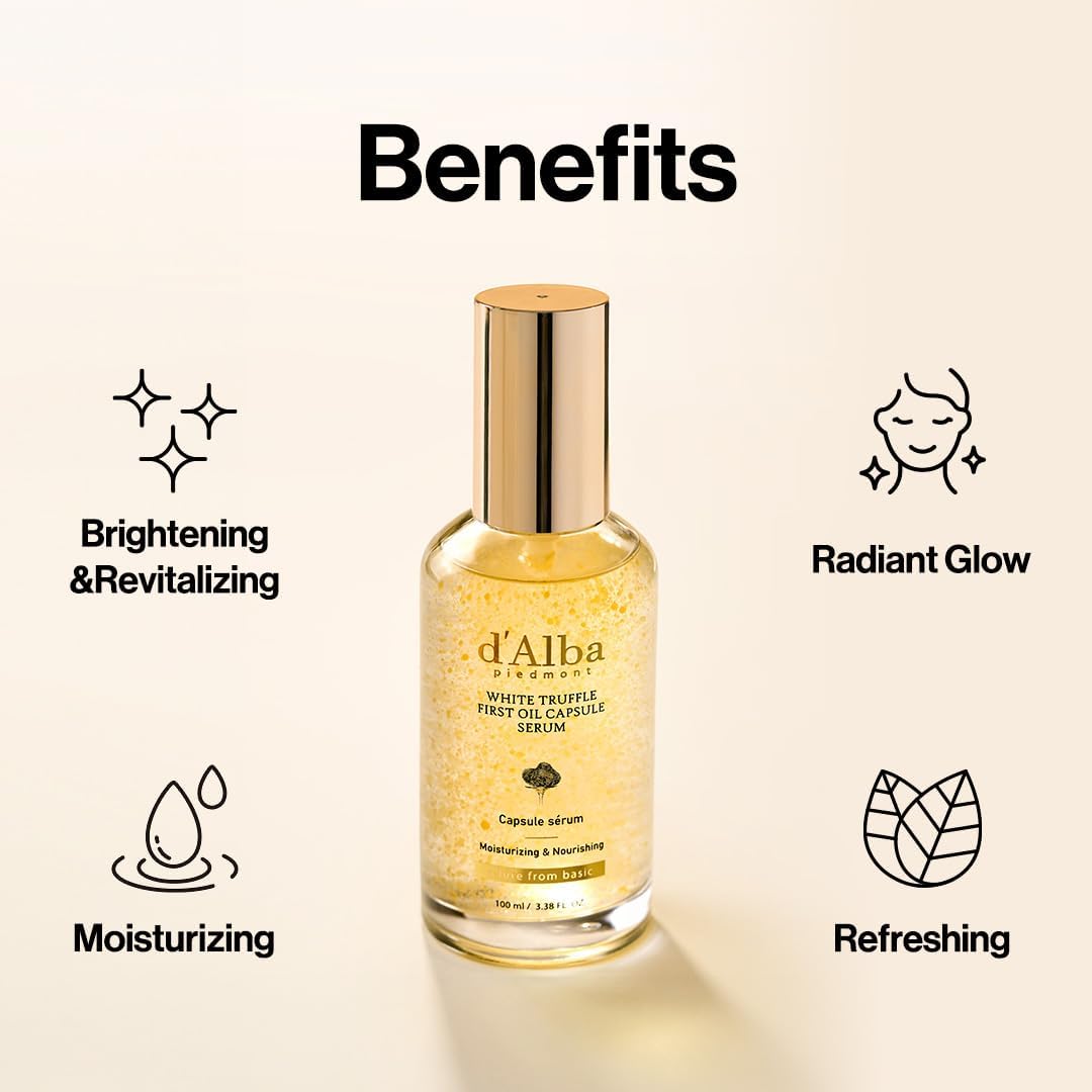 d'alba Piedmont White Truffle Oil Capsule Serum, Daily Vita Boost for Luminous Skin, Double Vitamin Formula, Big Size (3.38fl. oz.)
