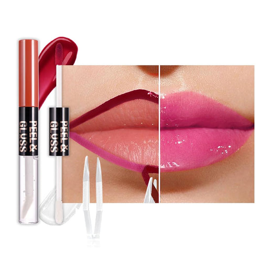 Raspberry Peach Lip Stain Peel Off Lip liner and Lip oil with Tweezer, Dual-Ended Peel Off Lip Stain Tattoo, Highly Pigmented Long Lasting Waterproof, Transfer-proof for All Skin Types, 03#