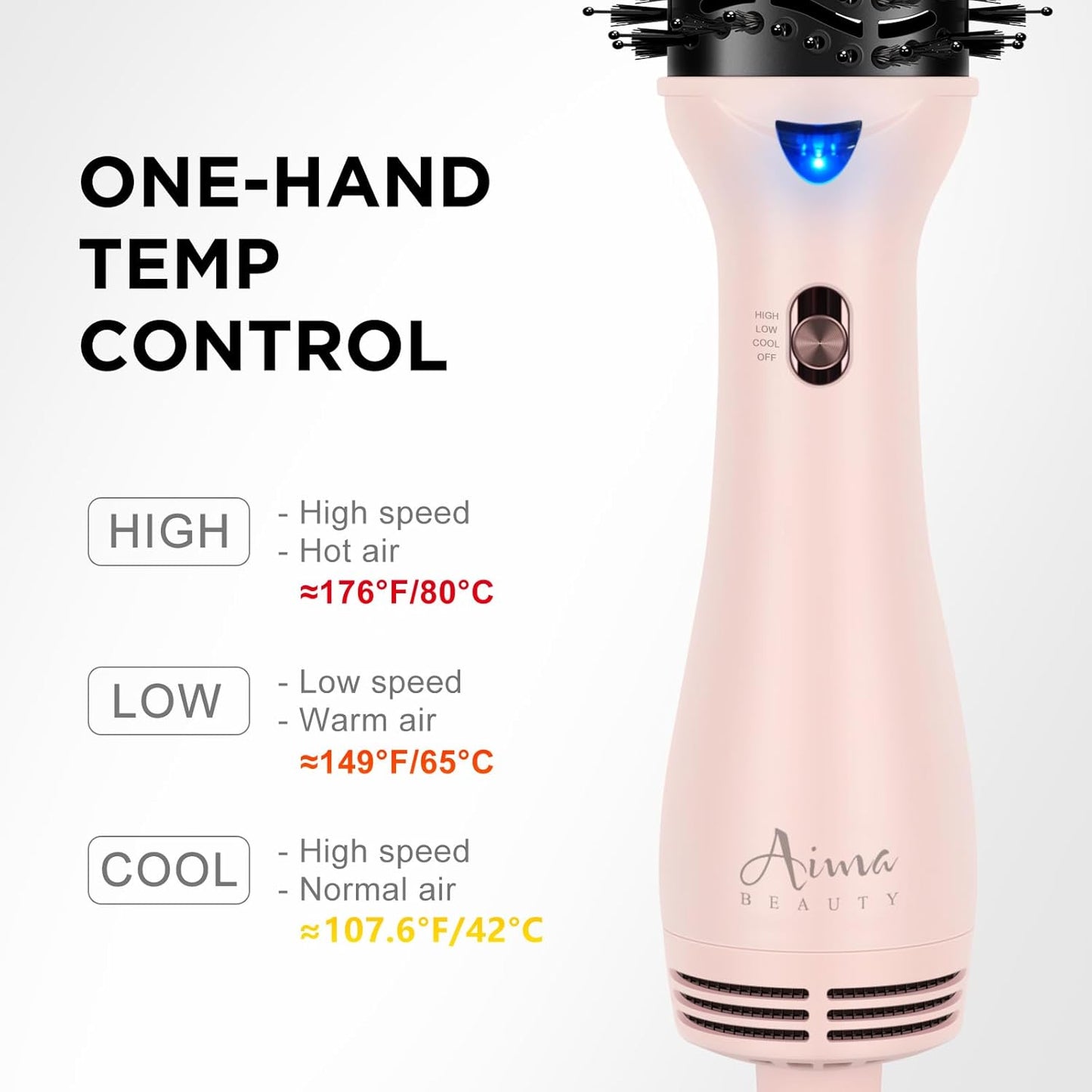 Hair Dryer Brush, Aima Beauty One Step Hair Dryer and Styler Volumizer with Negative Ion for Reducing Frizz and Static, Hair Styling Tools, Pink