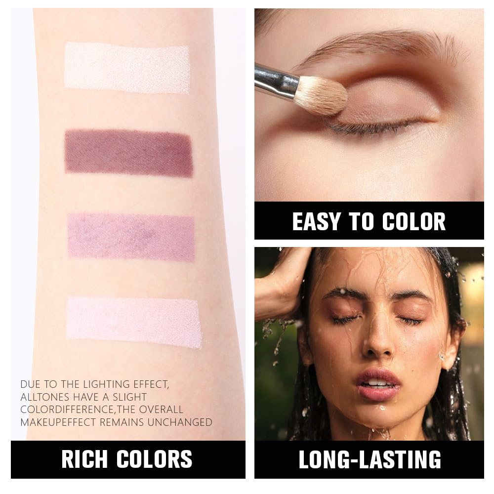 evpct Eyeshadow Quad Palette, Nude Pink Dark Mauve Plum Voilet Lavender Purple Glitter Shimmer Metallic Matte High Pigment Mini Eye shadow Palette Makeup for older Women, Vegan Cruelty-free, Romance