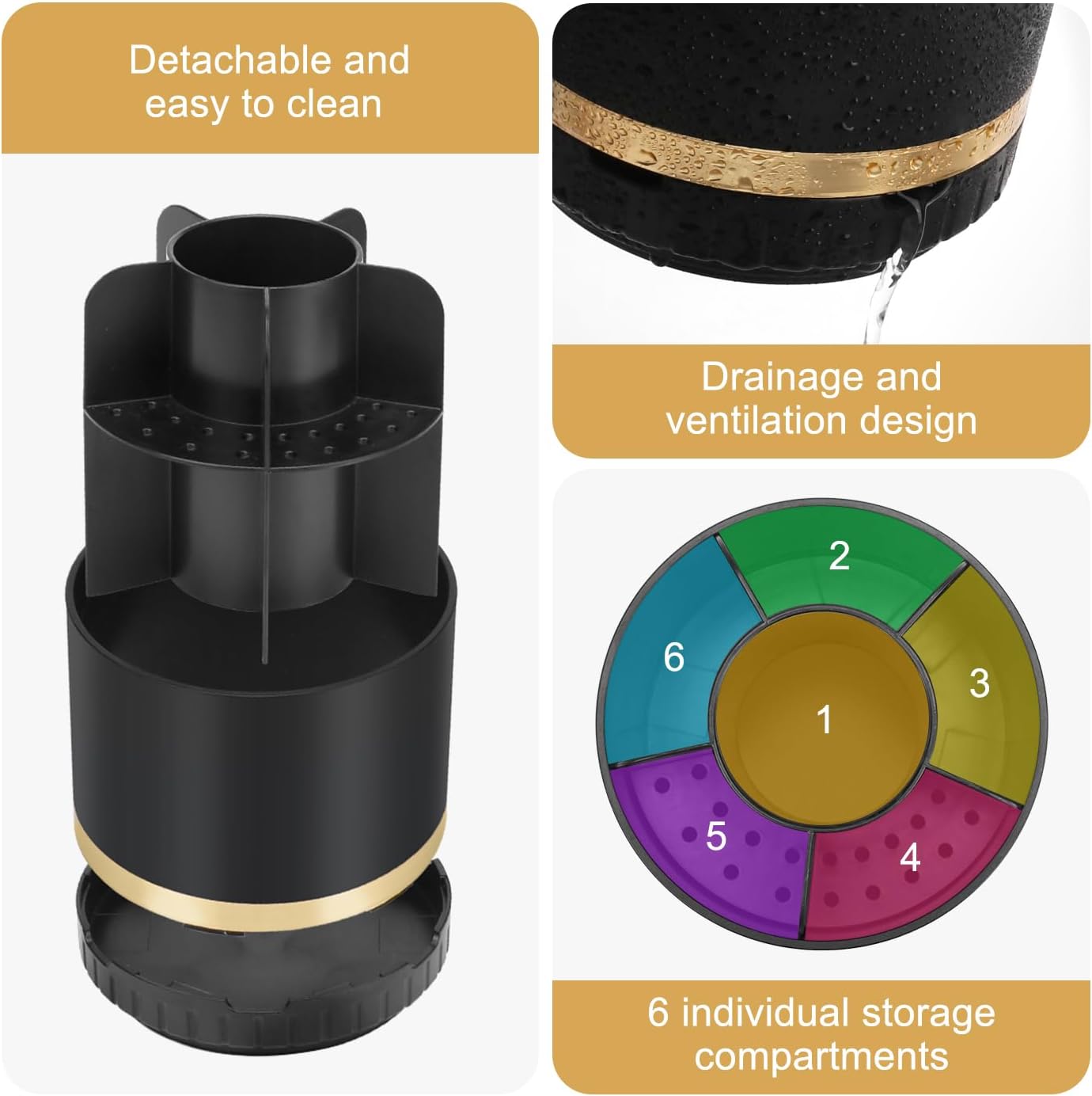 Bathroom Organizer Countertop - Rotating Black Toothbrush Holder for Bathroom Accessories Organization Detachable 6 Slots Bathroom Sink Storage Caddy Vanity Organizer