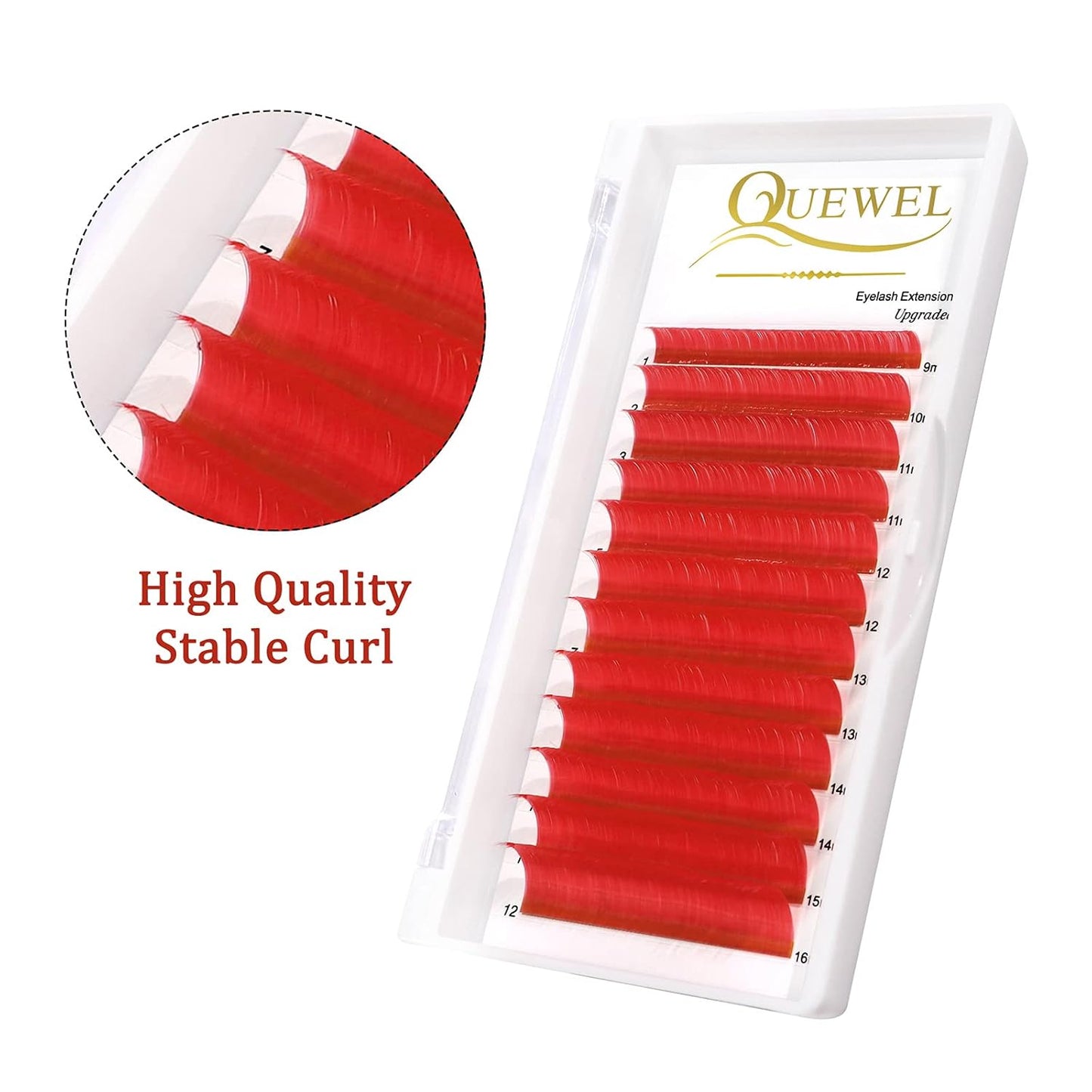 QUEWEL Easy Fan Volume Lashes .07 D Curl Red Extensions 9-16mm Mixed Tray Color Self Fanning 2D-10D Eyelash Extensions (Red 0.07 D 9-16mm)