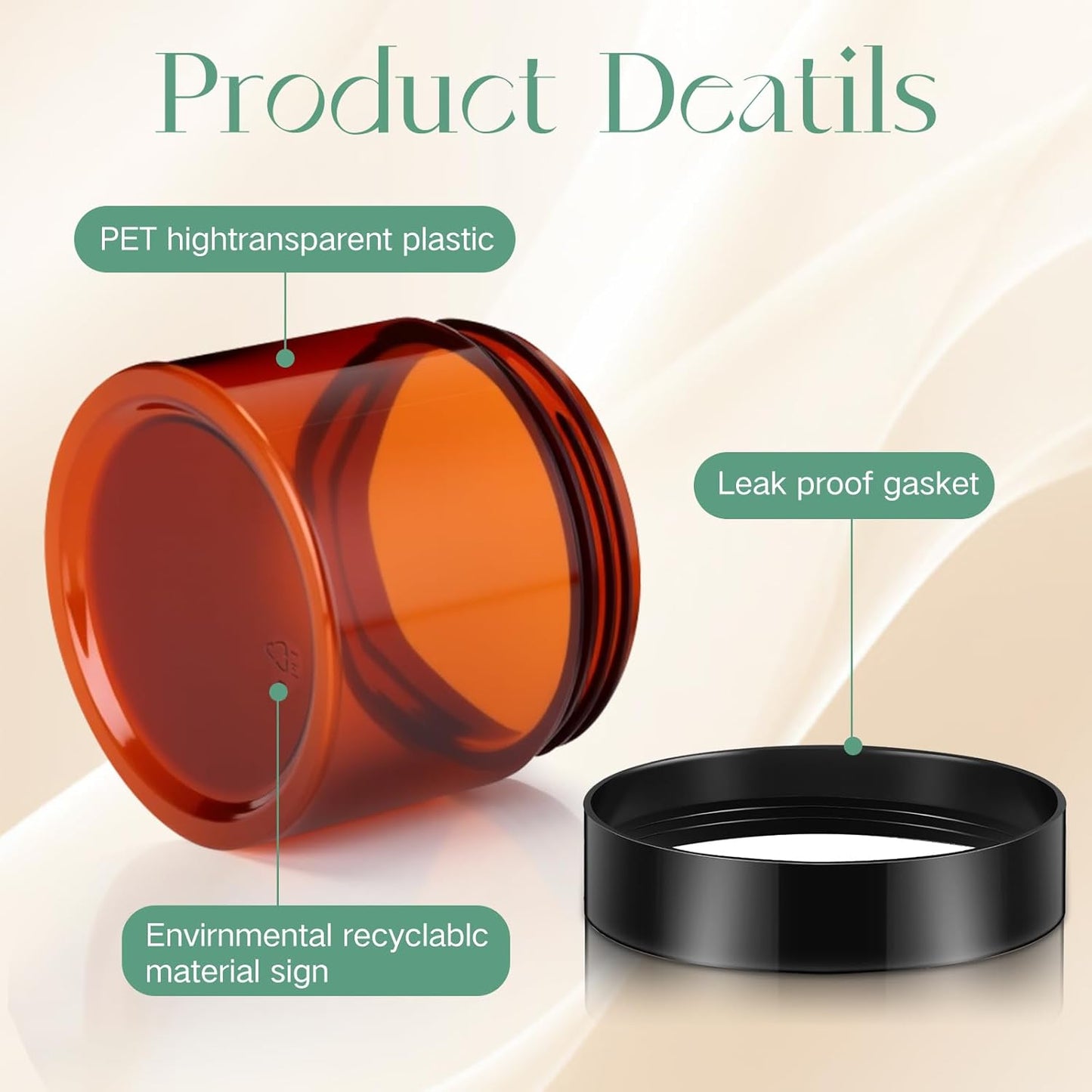 SATINIOR 100 Pcs Plastic Jars with Lids Small Containers Lids Wide Mouth Small Plastic Containers for Lotion Cream Rhinestones Body Butters Travel Storage(6 oz, Amber)