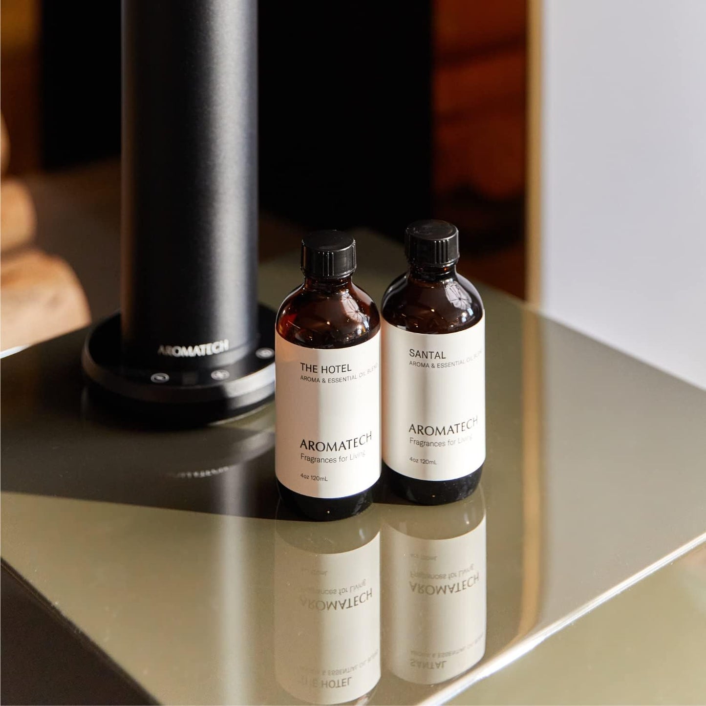 AromaTech Santal & The Hotel Set | Gift Set of Aroma Diffuser Essential Oils Blend of Santal Cardamom, Papyrus, Musk | The Hotel Peach, Red Rose, Pine - 120 Milliliter