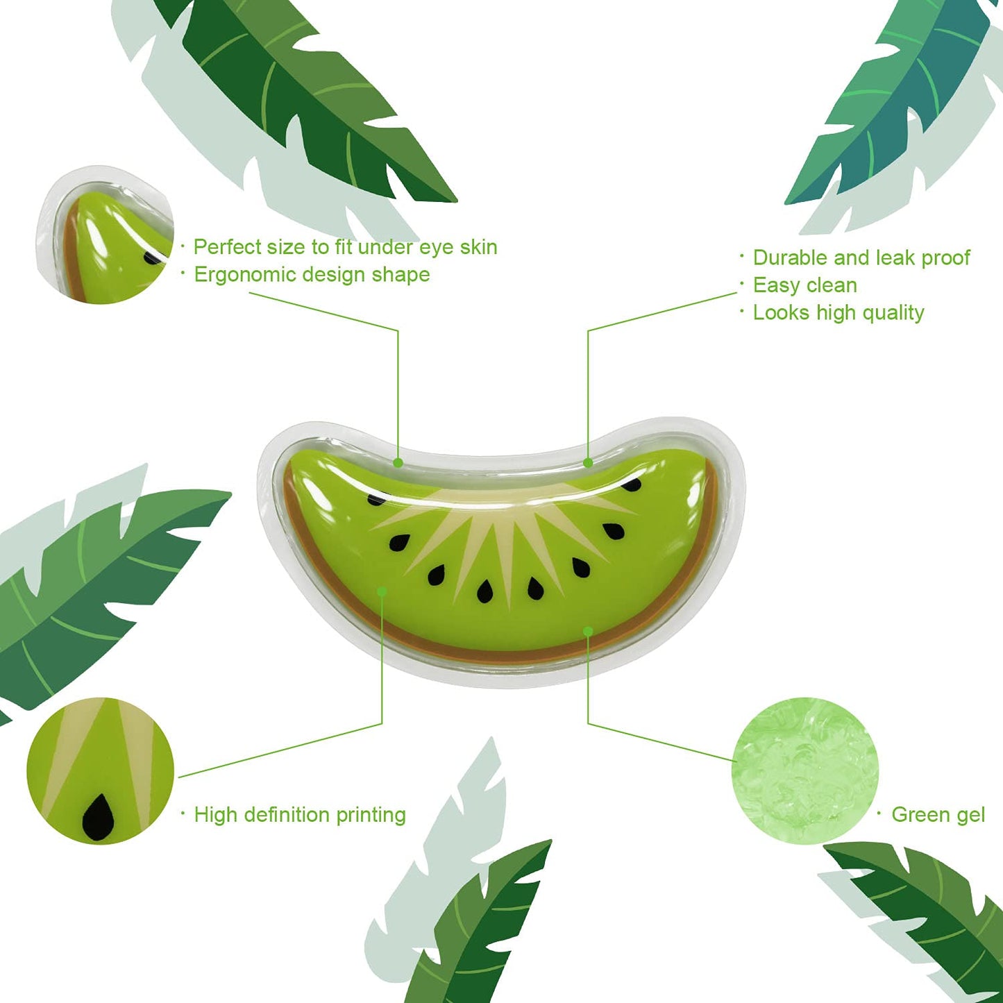 Gel Ice Pack Reusable Cooling Eye Pads and Under Eye Patches,Eye Hot Cold Treatment Pack for Redness,Pain Relief and Eye Relax (Kiwi)