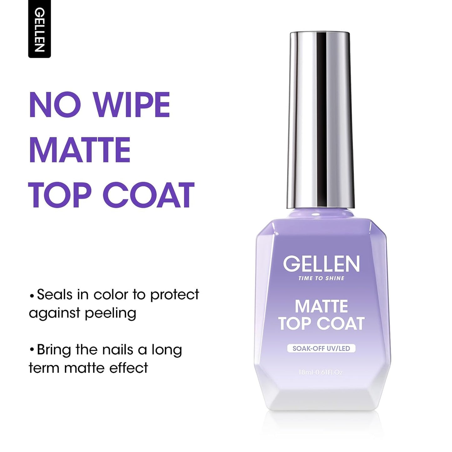 GELLEN Matte Top Coat Gel Nail Polish, 18ml Matte No Wipe Top Coat Soak Off Nail Lamp Gel, Seals in Color, Prevent Scratches or Chipping, Long Lasting DIY Home Nail Salon