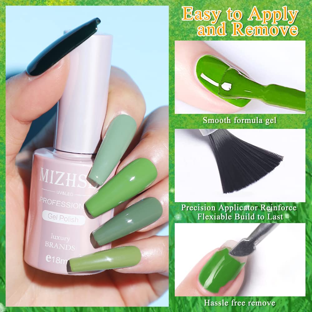 MIZHSE Green Gel Nail Polish Set, Avocado Green Gel Polish, 18ml*6 Colors Olive Neon Green U V/LED Needed, Gel Nail Kit with Gift Box Soak Off Gel for Nail Salon