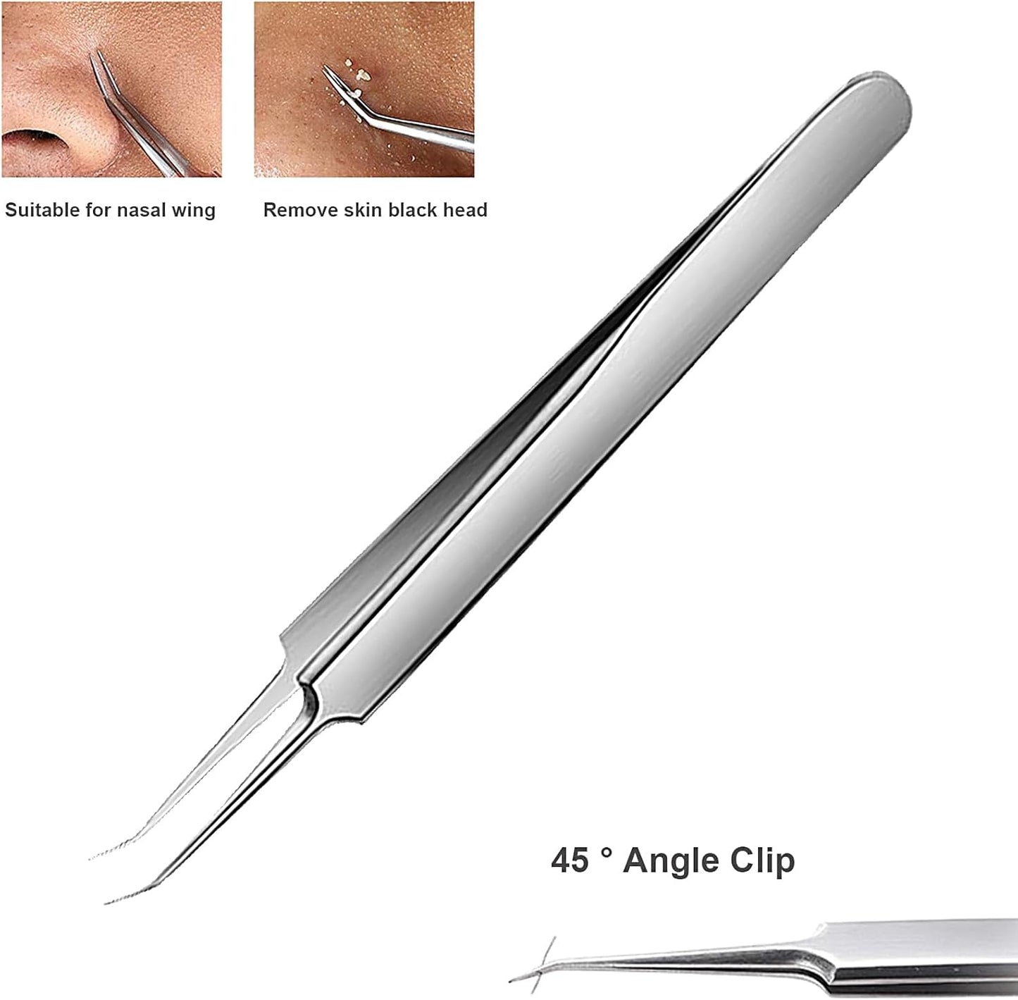 WSYUB Blackhead Tweezers, Blackhead Extractor, Pimple Popper Tool Kit, 3 in 1 Professional Stainless Skin Zit Acne Blemish Whitehead Popping Removing Surgical Tools Set, Silver
