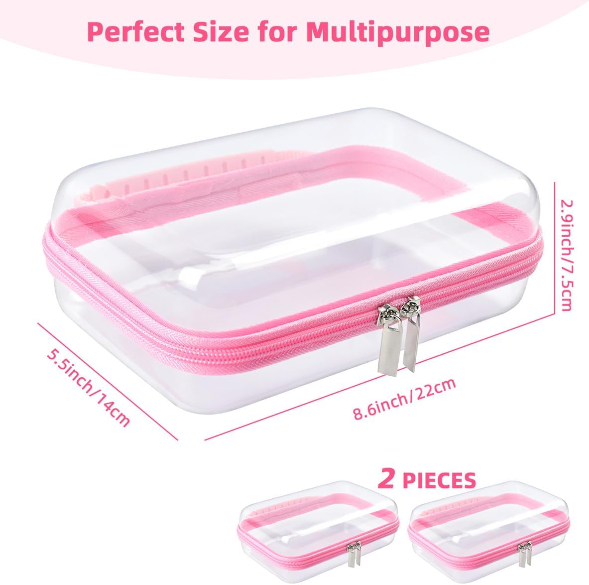 SameTech Zippered Hard Pouch, 2pcs Clear Plastic Storage Box Containers Small Toiletry Bag, Clear Hard Zipper Case for Small Items, Toys, Building Blocks, Puzzles, Cosmetics, Stationery Accessories